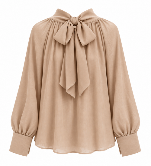 Blusa Alicia Beige · delantera con lazo