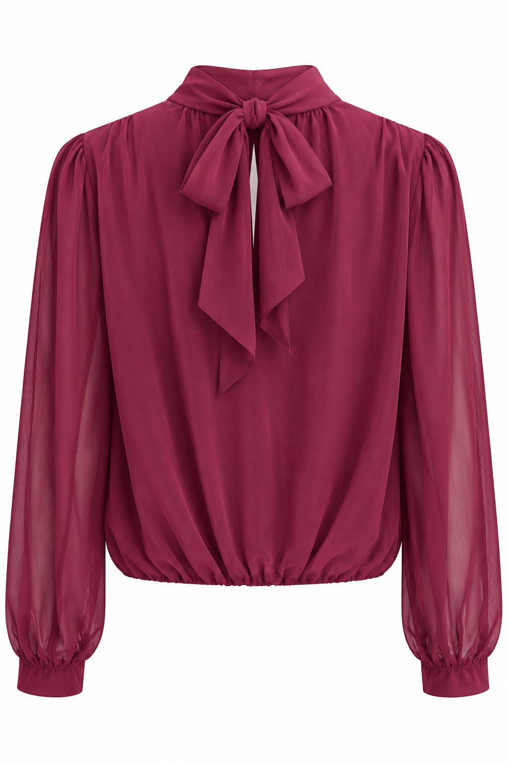Blusa de cuello alto con delantero cruzado — granate-espalda
