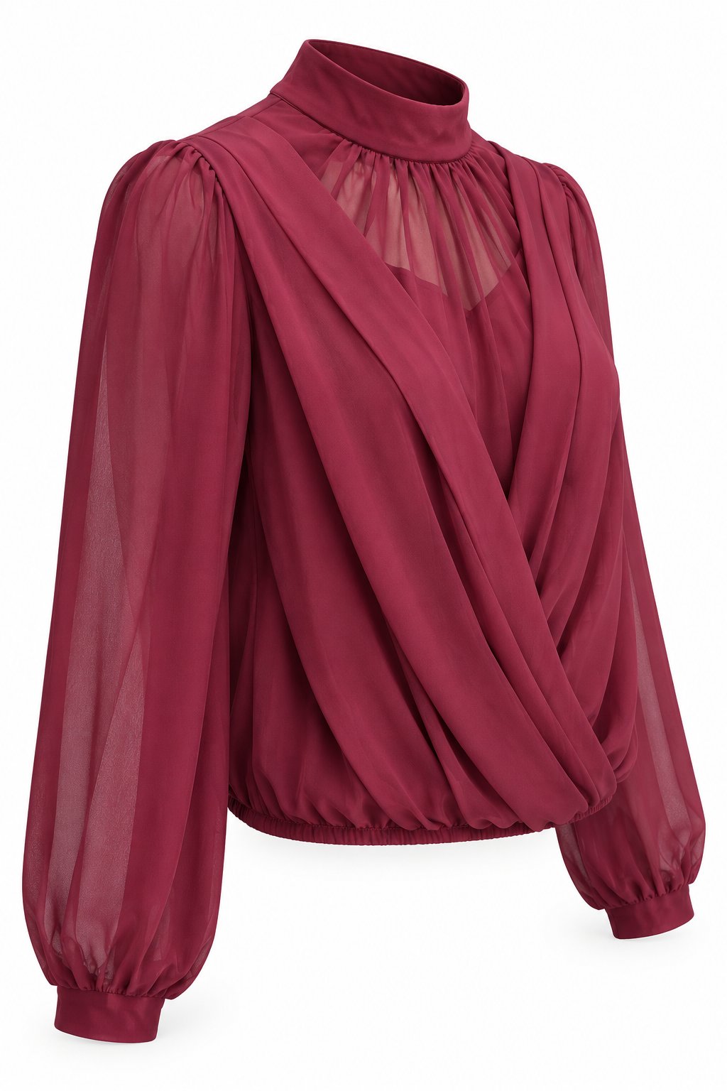 Blusa de cuello alto con delantero cruzado — granate-lateral-derecho