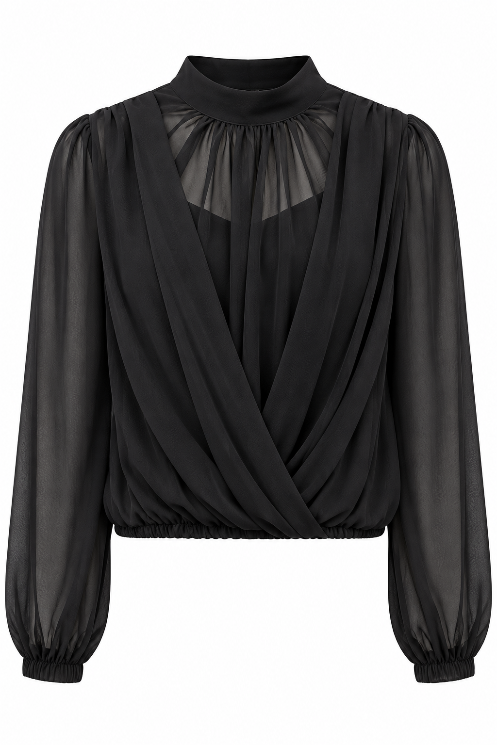 Blusa de cuello alto con delantero cruzado — negro-frente