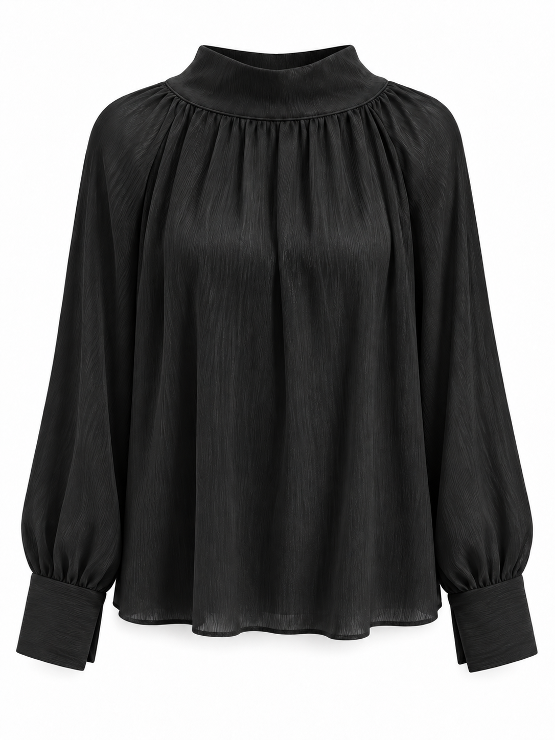 Blusa de cuello alto con lazo trasero negro — frontal