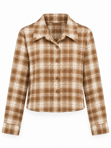 Camisa corta de cuadros camel, beige y blancos, vista frontal