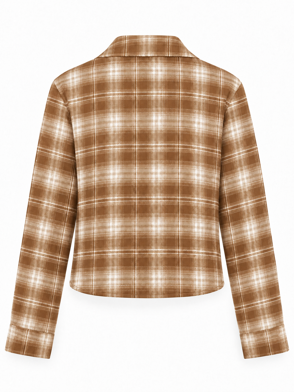 Camisa corta de cuadros camel, beige y blancos, vista trasera