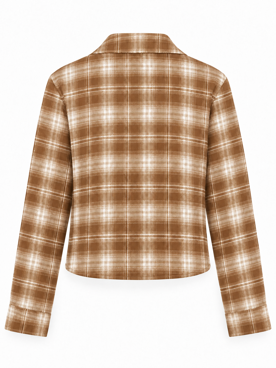 Camisa corta de cuadros camel, beige y blancos, vista trasera