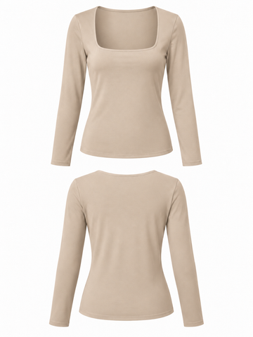 Camiseta de escote cuadrado — beige — delantero y espalda