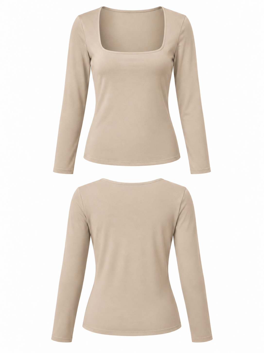 Camiseta de escote cuadrado — beige — delantero y espalda