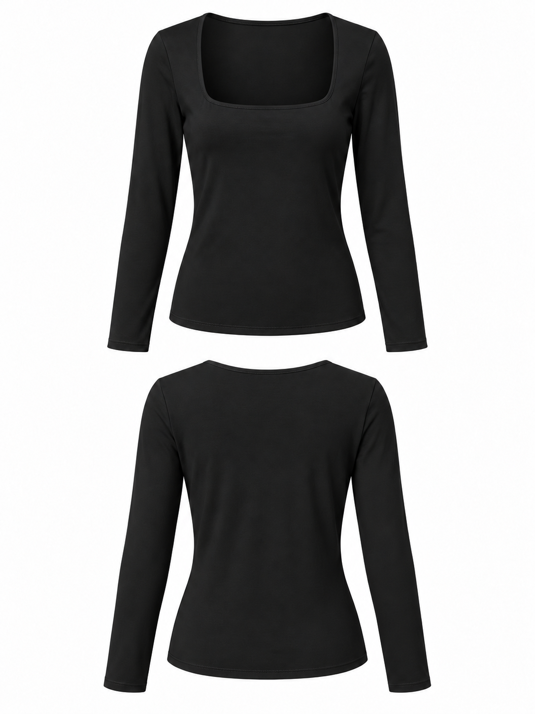 Camiseta de escote cuadrado — negro — delantero y espalda