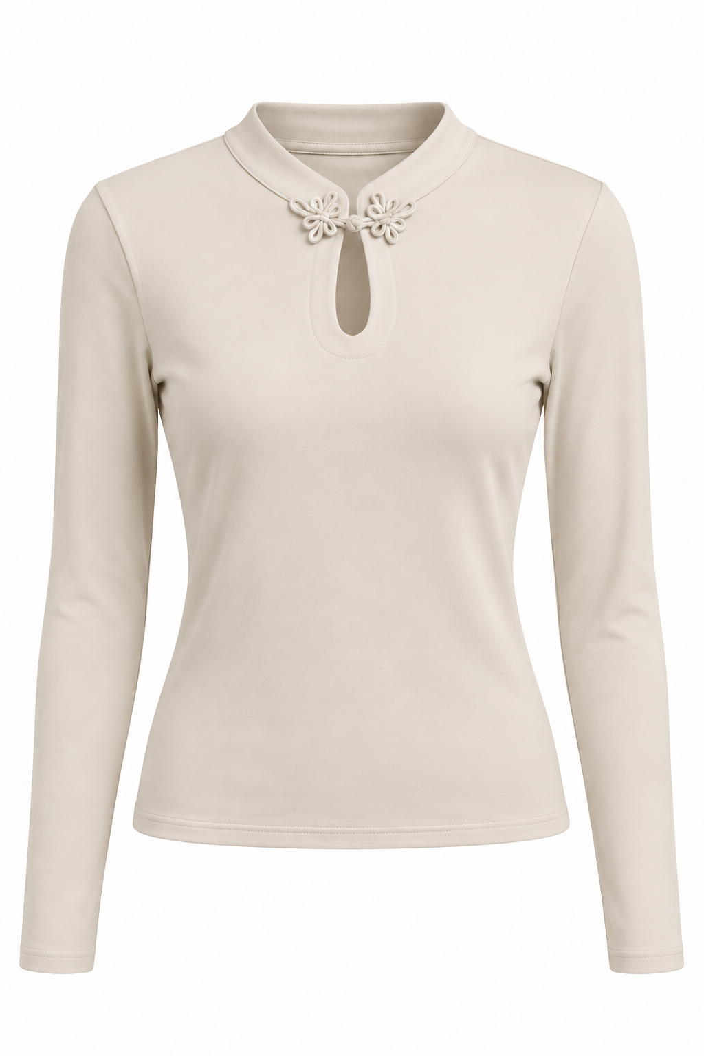 Camiseta lisa con flores en el escote — beige-frente