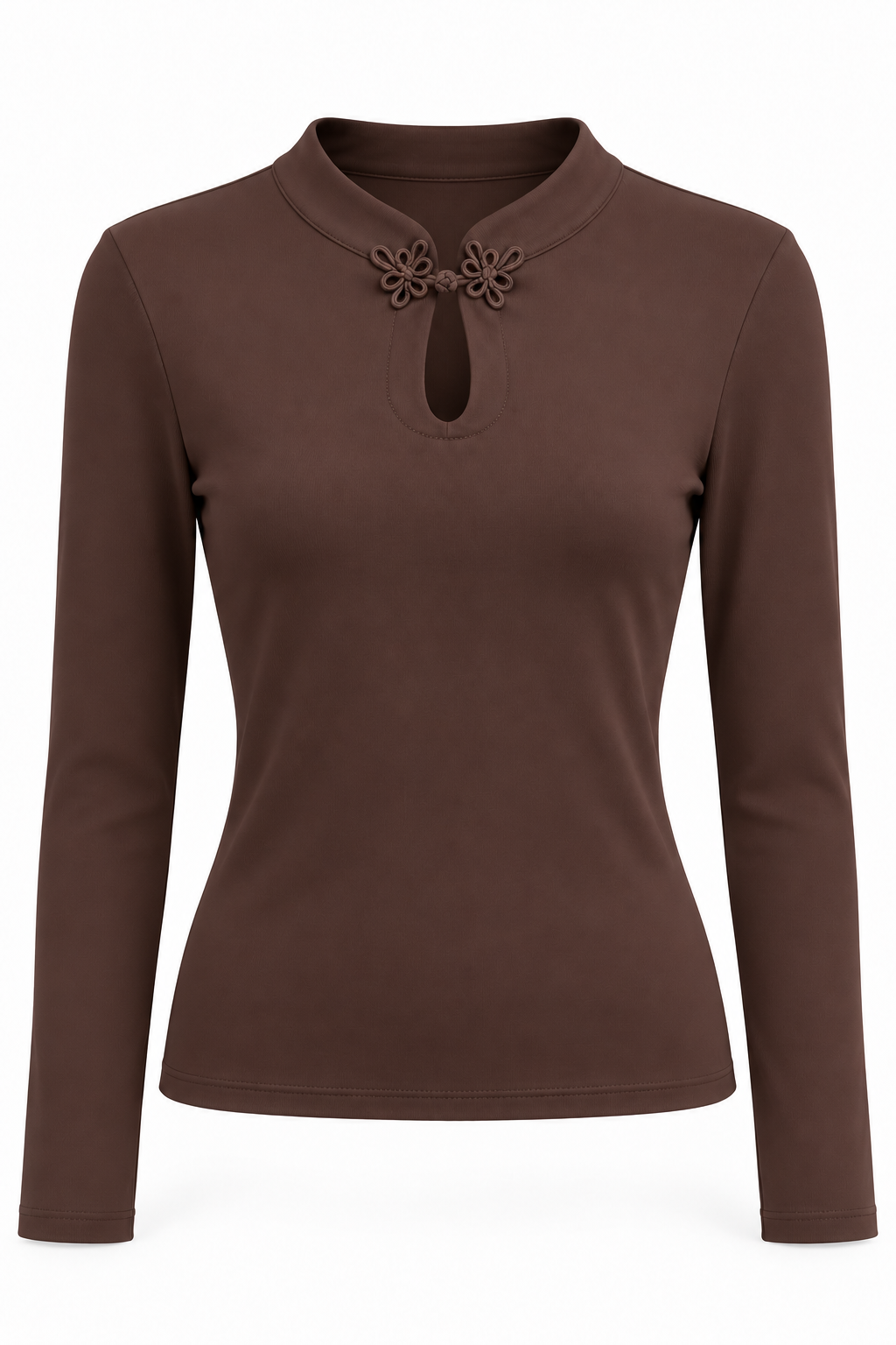 Camiseta lisa con flores en el escote — chocolate-frente
