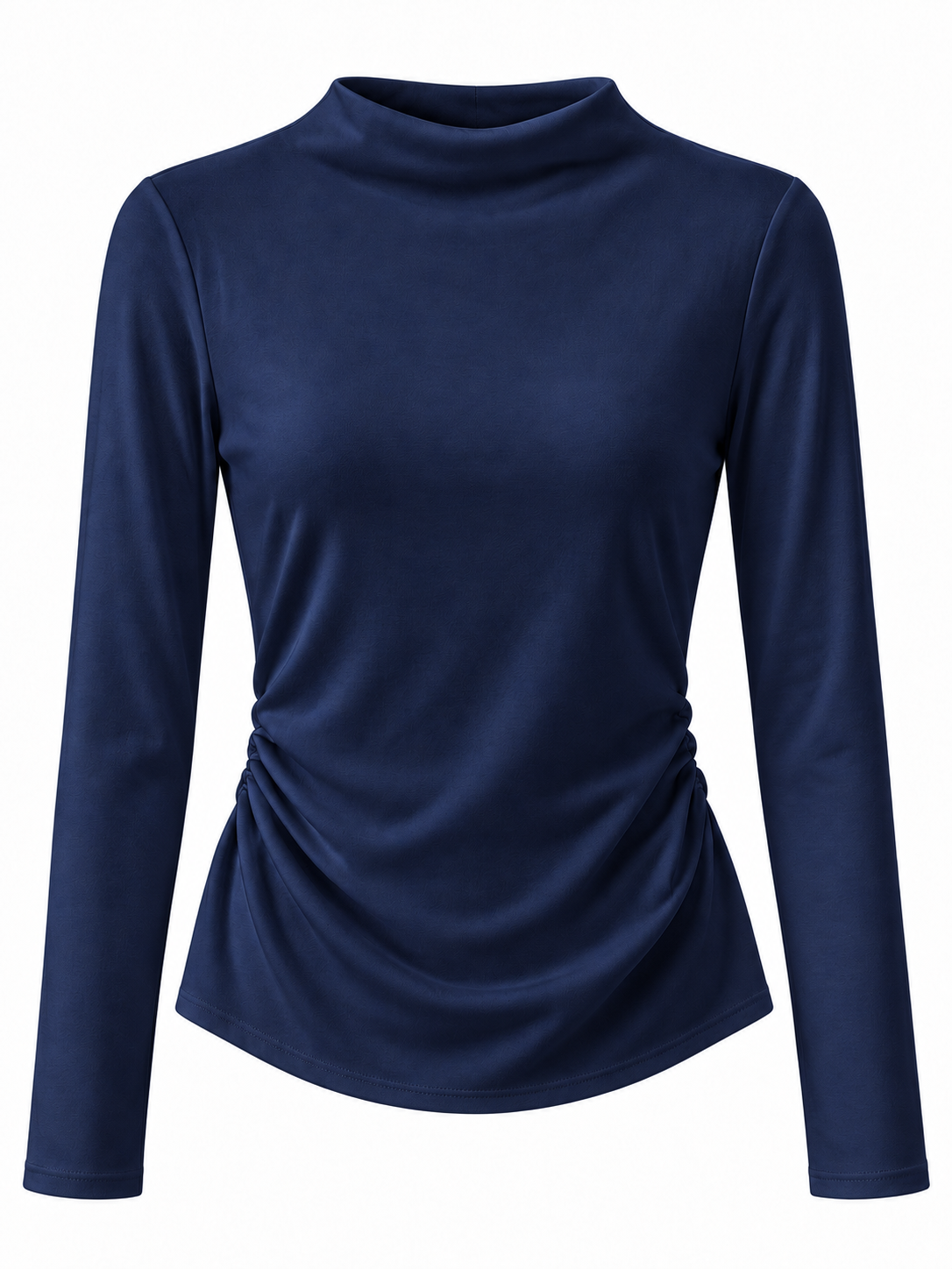 Camiseta con cuello integrado y fruncidos laterales — azul marino