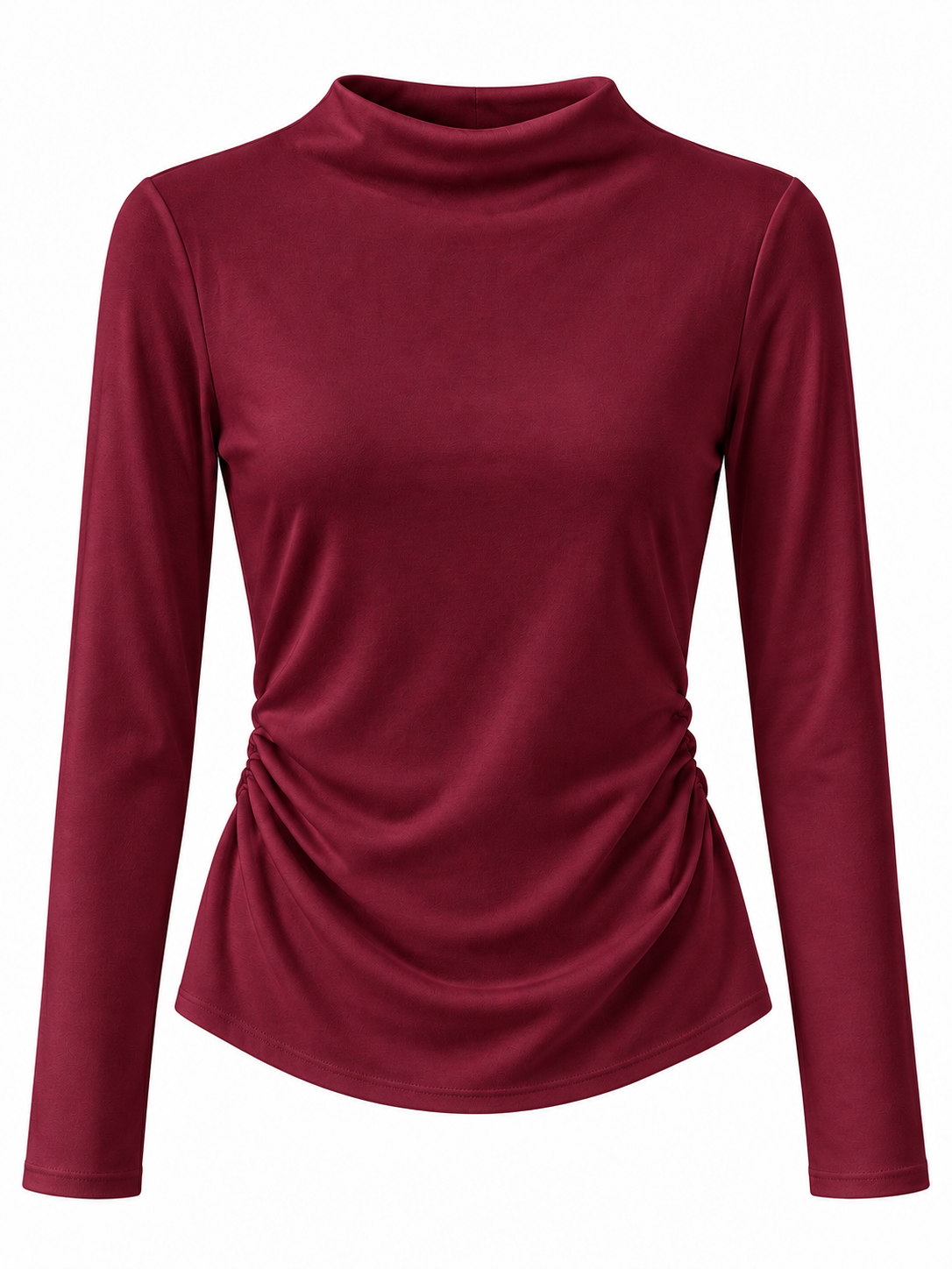 Camiseta con cuello integrado y fruncidos laterales — burdeos