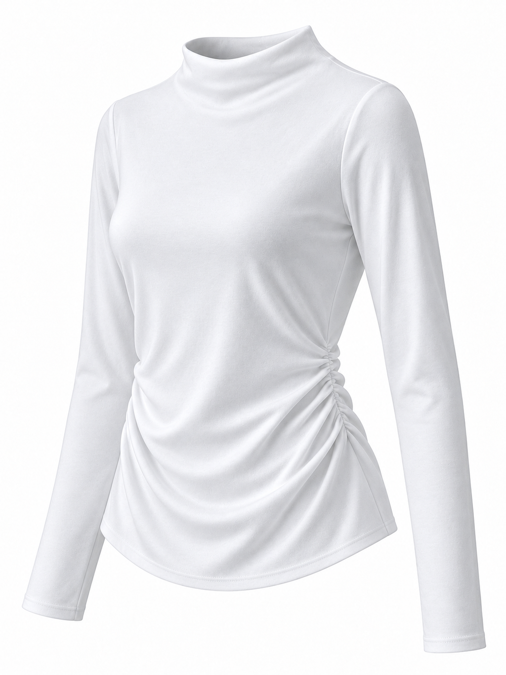 Camiseta con cuello integrado y fruncidos laterales — lateral derecho