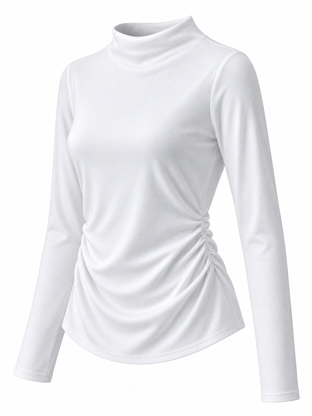 Camiseta con cuello integrado y fruncidos laterales — lateral derecho