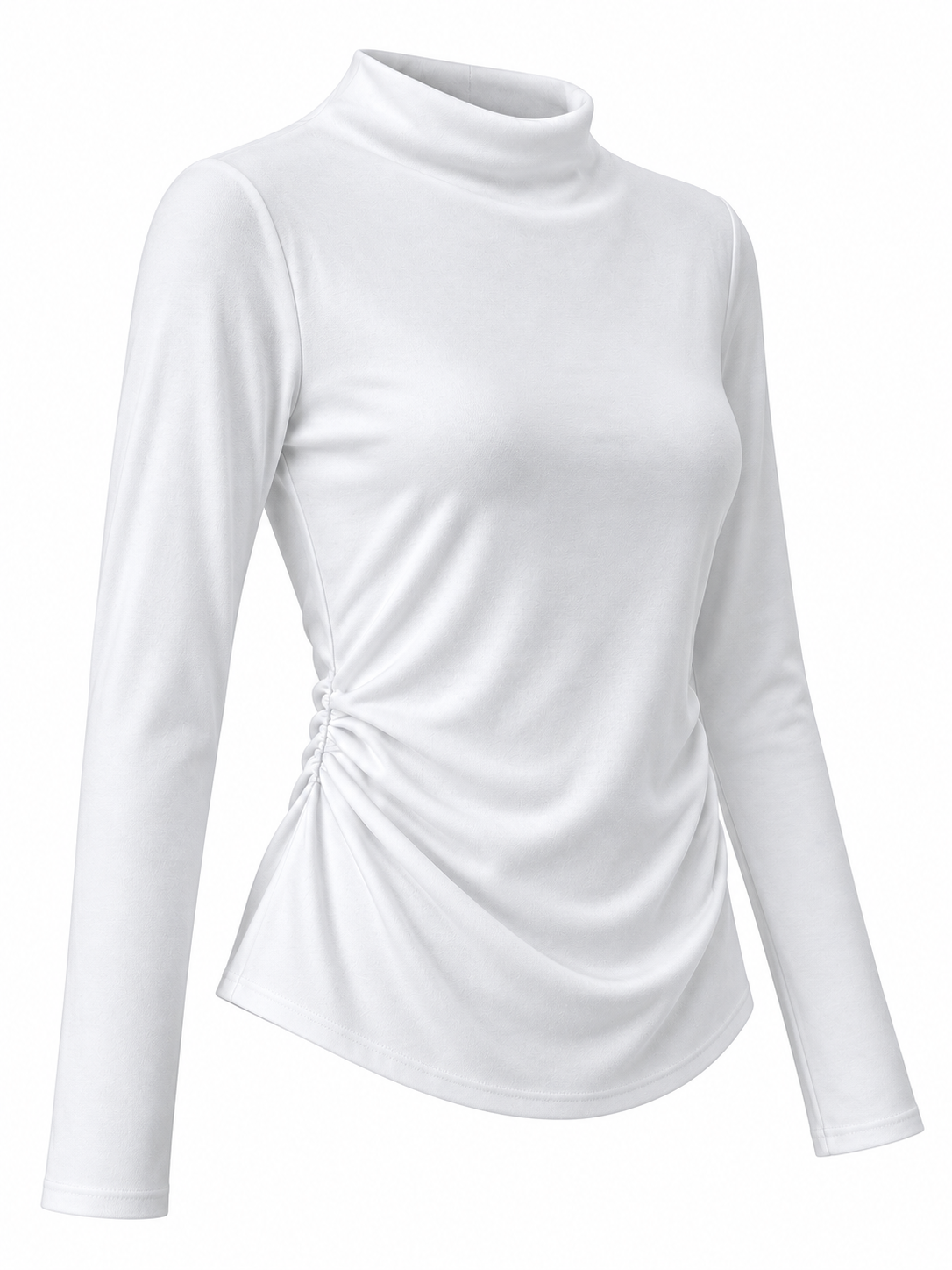 Camiseta con cuello integrado y fruncidos laterales — lateral izquierdo