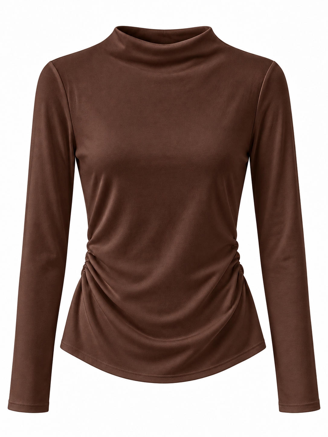 Camiseta con cuello integrado y fruncidos laterales — marron