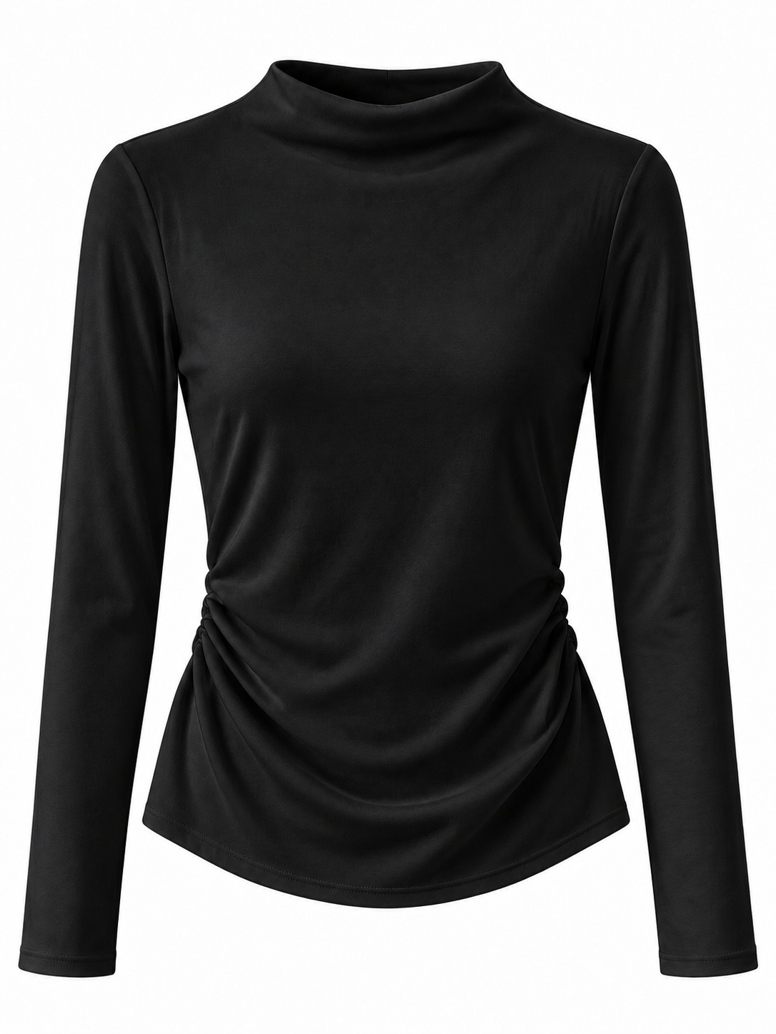 Camiseta con cuello integrado y fruncidos laterales — negro