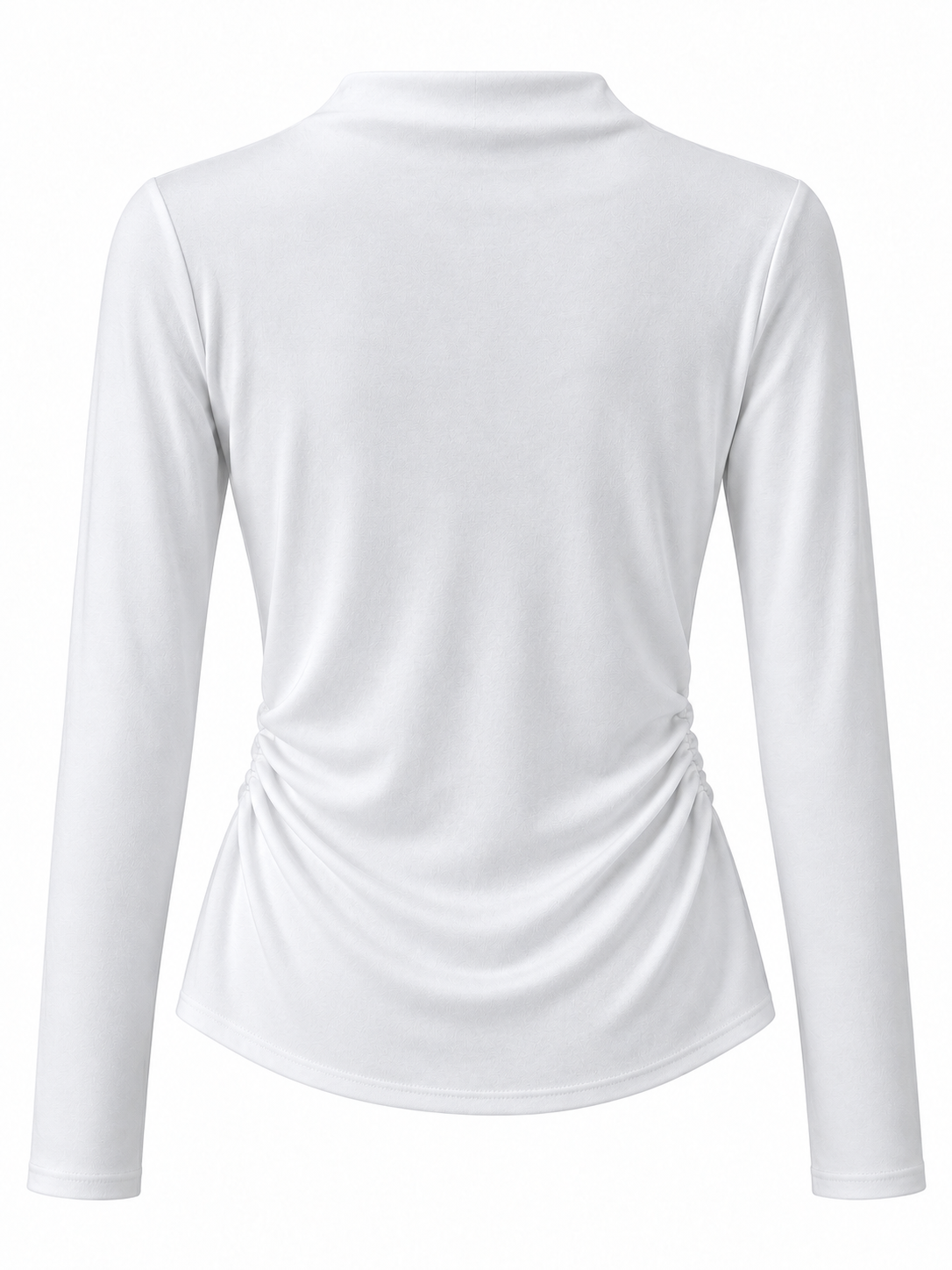Camiseta con cuello integrado y fruncidos laterales — trasera