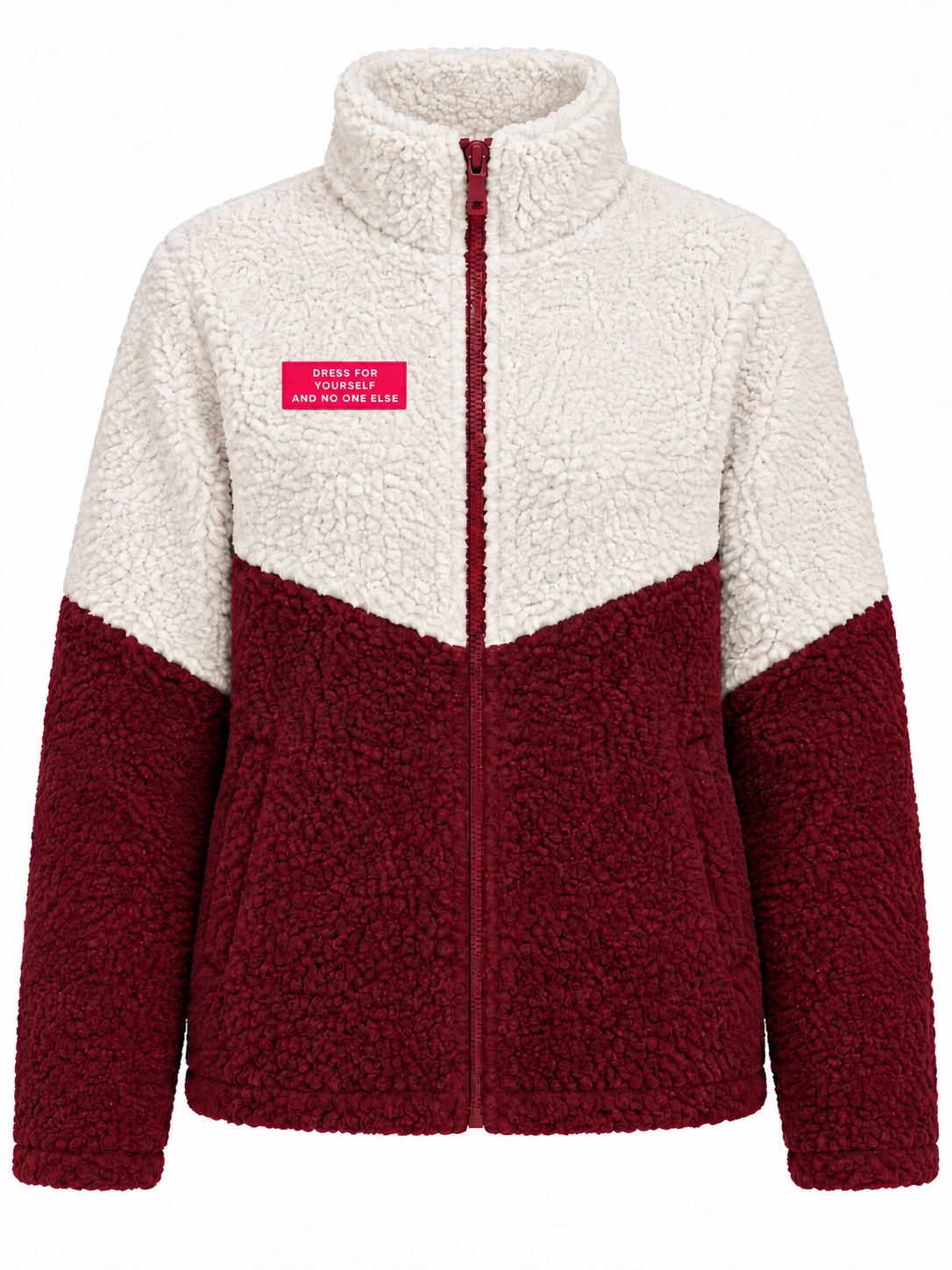 Chaqueta de borreguito blanco roto y burdeos — frontal