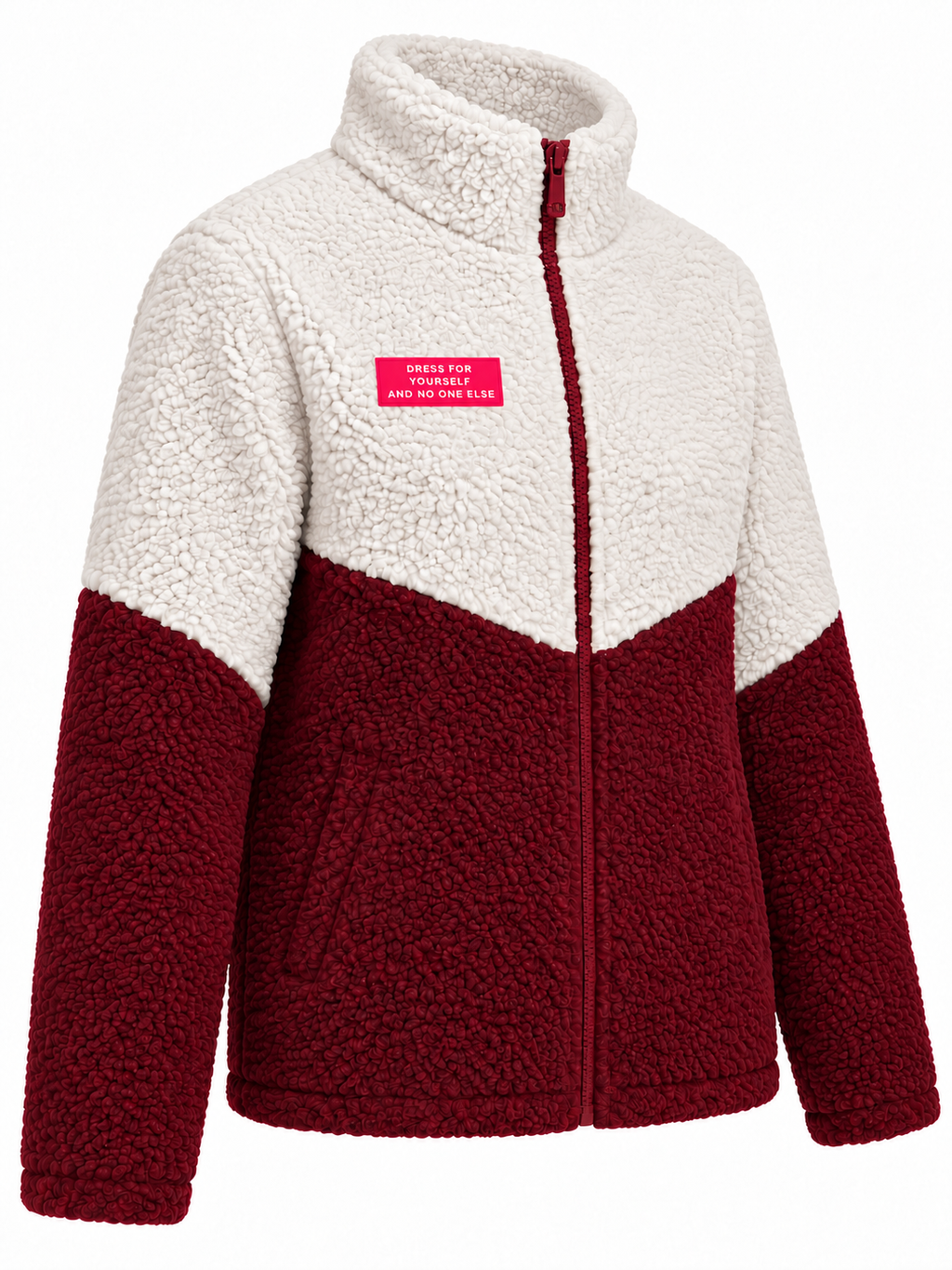 Chaqueta de borreguito blanco roto y burdeos — lateral derecho