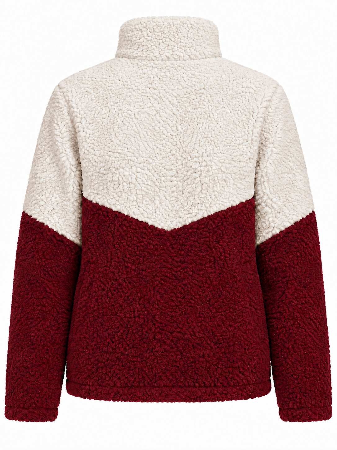 Chaqueta de borreguito blanco roto y burdeos — trasera
