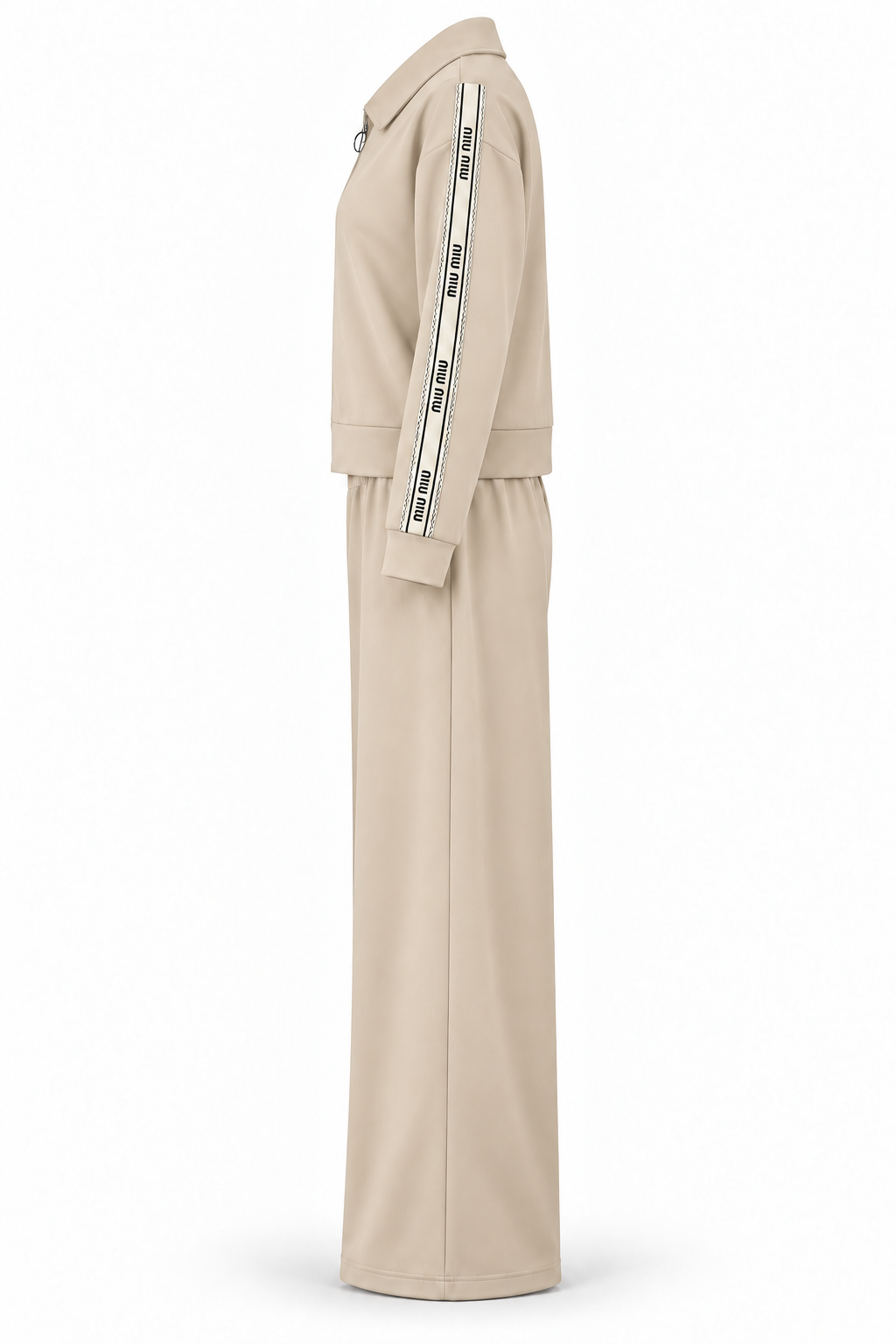 Conjunto de chaqueta con cremallera y pantalón beige — lateral-2