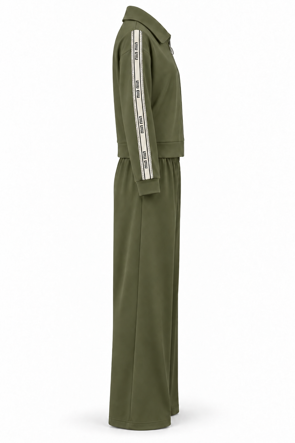 Conjunto de chaqueta con cremallera y pantalón verde kaki — lateral-1