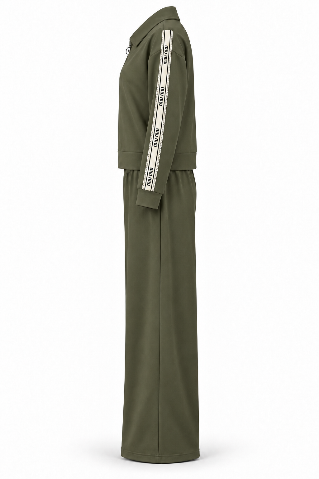 Conjunto de chaqueta con cremallera y pantalón verde kaki — lateral-2
