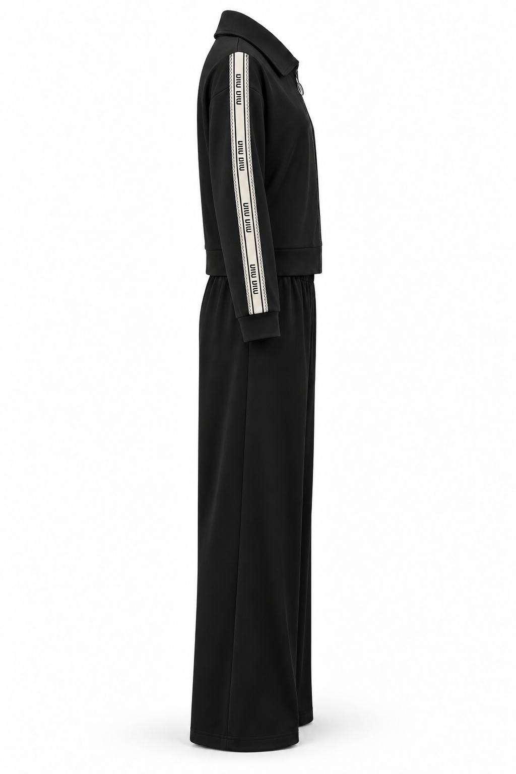 Conjunto de chaqueta con cremallera y pantalón negro — lateral-1