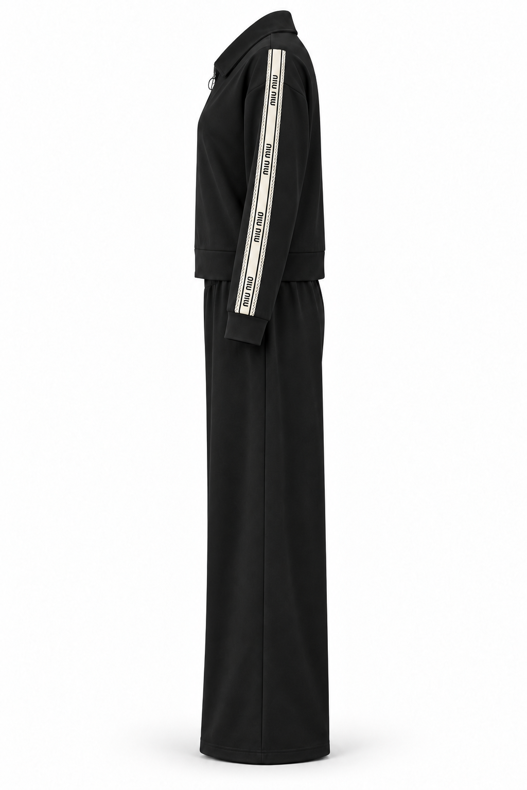 Conjunto de chaqueta con cremallera y pantalón negro — lateral-2