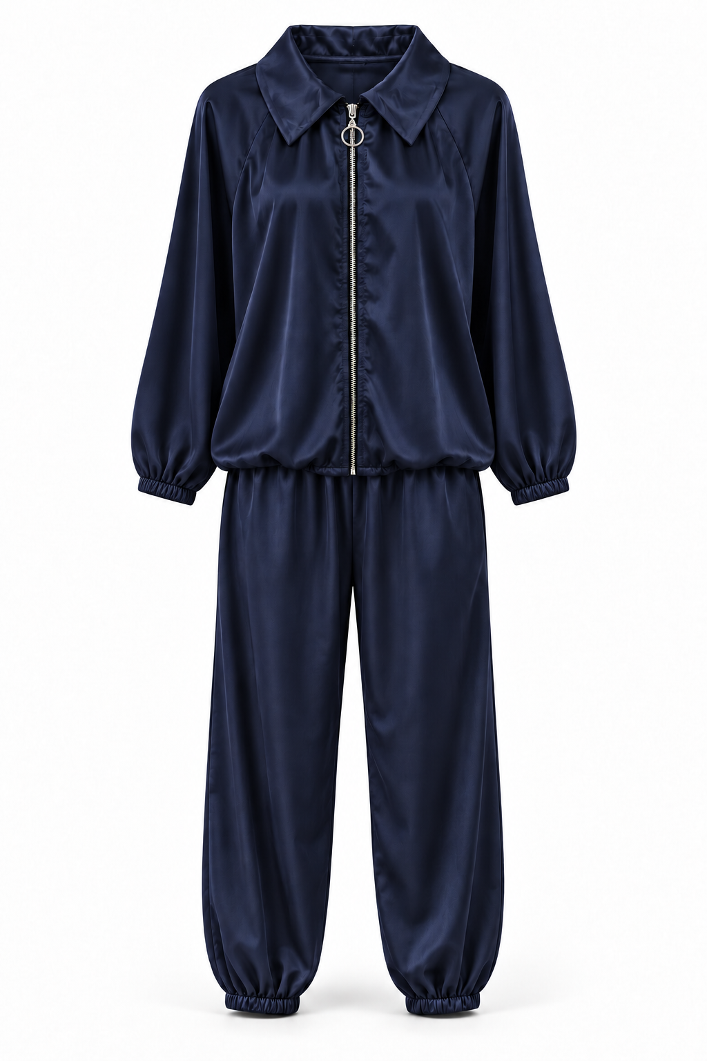 Conjunto de blusa con cremallera y pantalón — Azul marino — frontal
