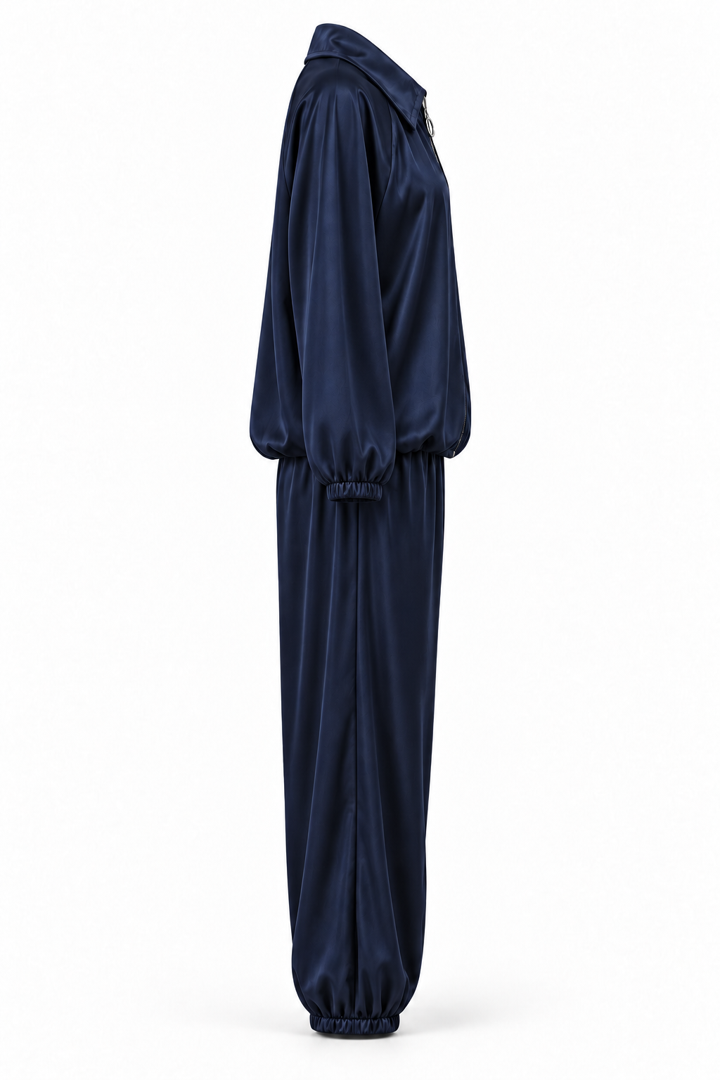 Conjunto de blusa con cremallera y pantalón — Azul marino — lateral-1