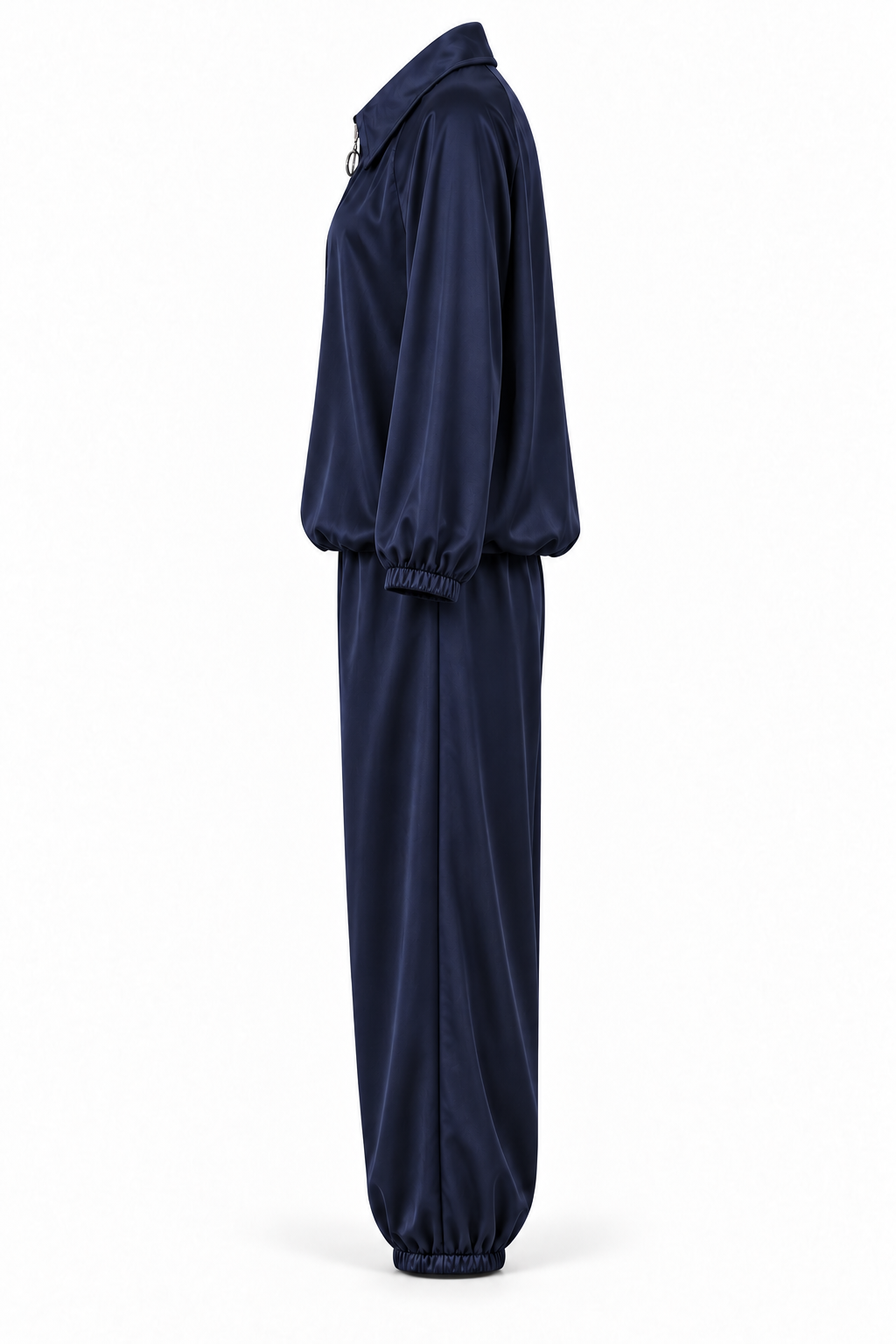 Conjunto de blusa con cremallera y pantalón — Azul marino — lateral-2