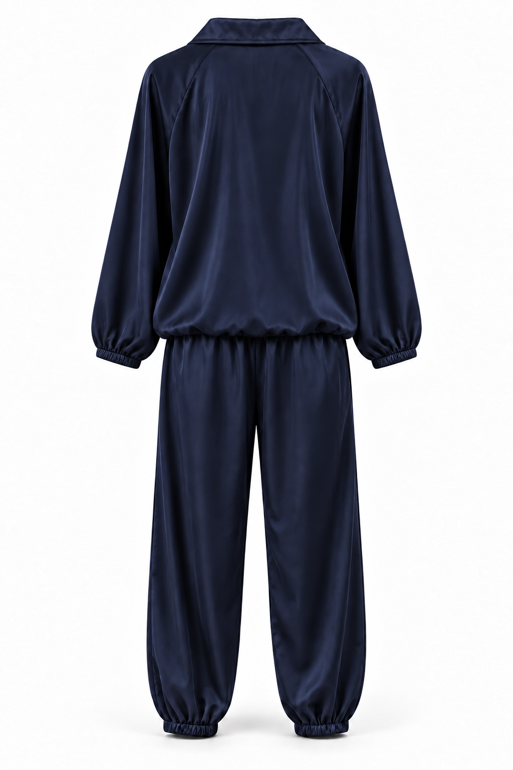 Conjunto de blusa con cremallera y pantalón — Azul marino — trasera