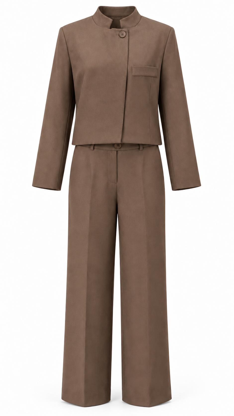 Conjunto de chaqueta cuello mao y pantalón — frontal