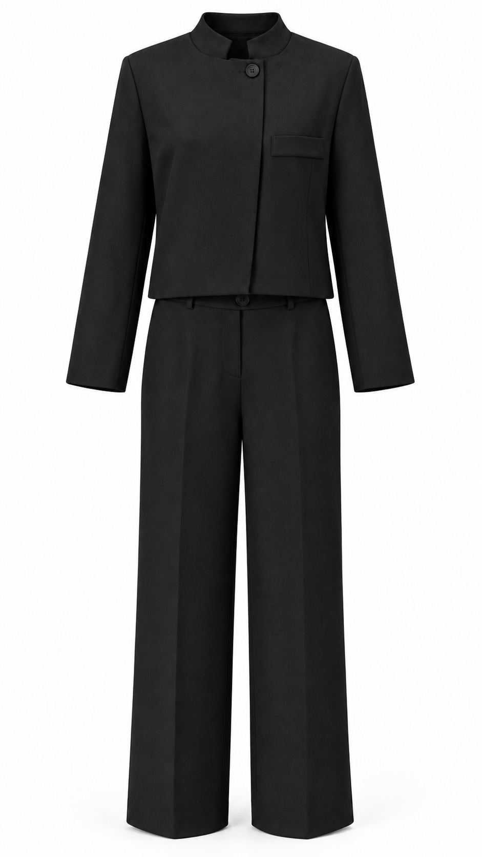 Conjunto de chaqueta cuello mao y pantalón — negro