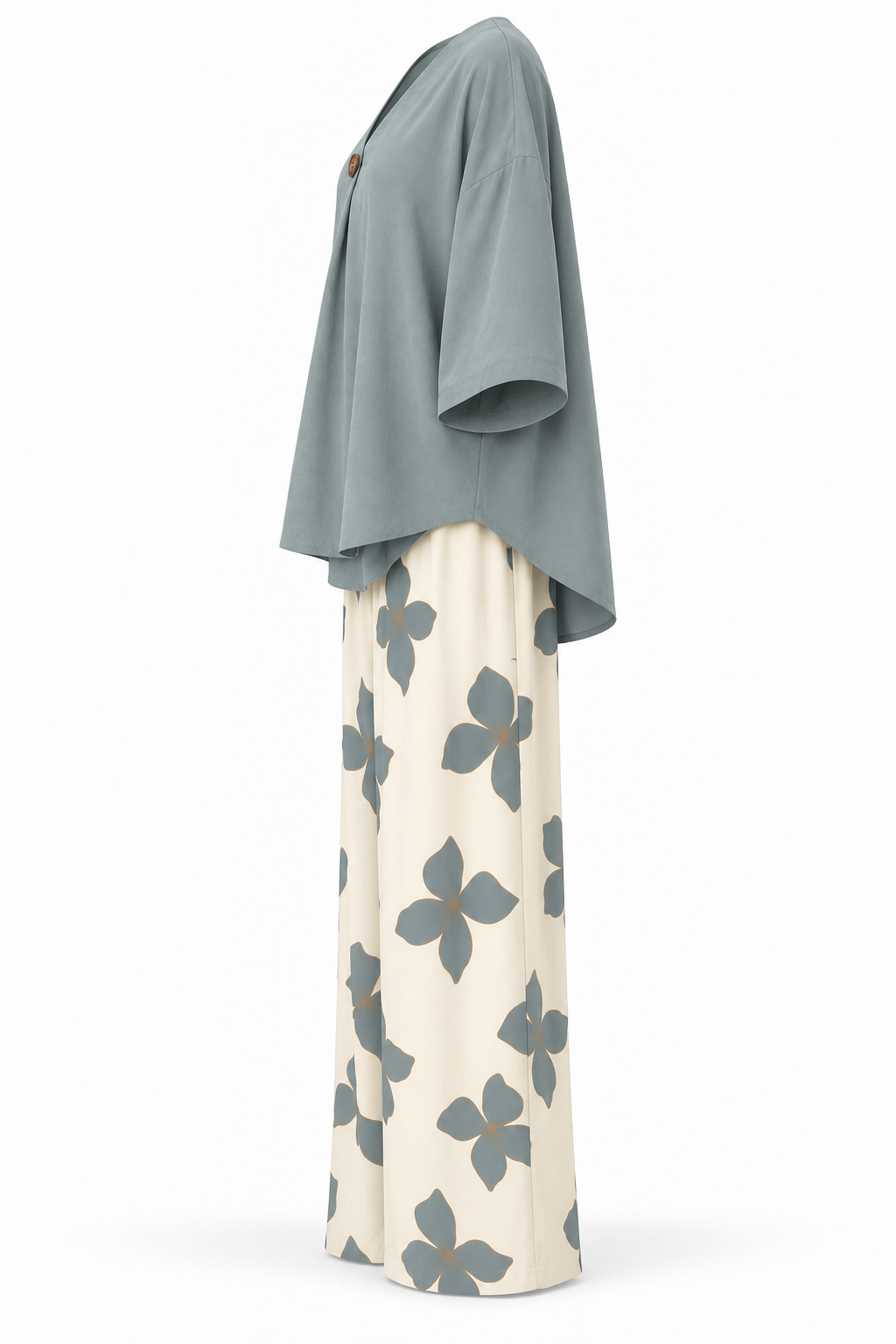 Conjunto de blusa y pantalón de flores azul — lateral-2