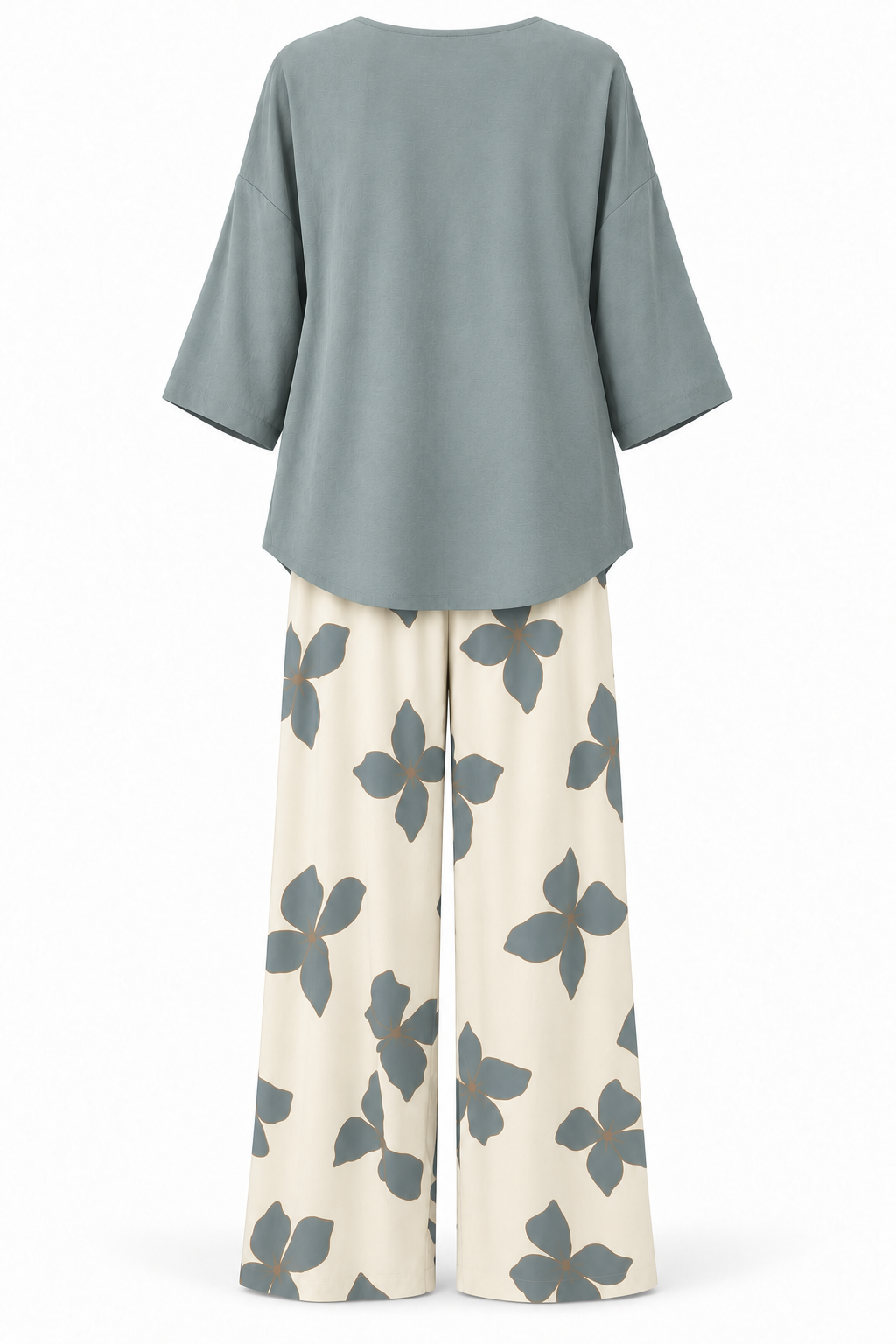 Conjunto de blusa y pantalón de flores azul — trasera