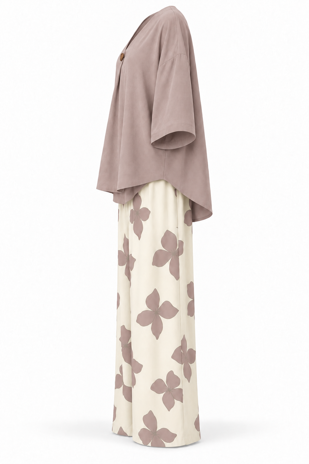 Conjunto de blusa y pantalón de flores rosa empolvado — lateral-2