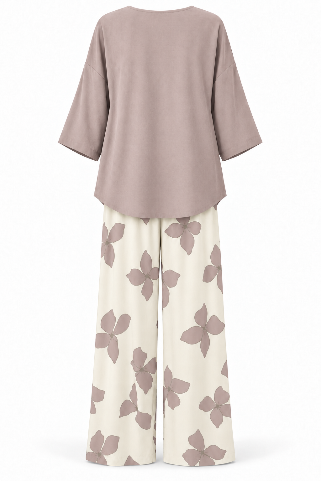 Conjunto de blusa y pantalón de flores rosa empolvado — trasera