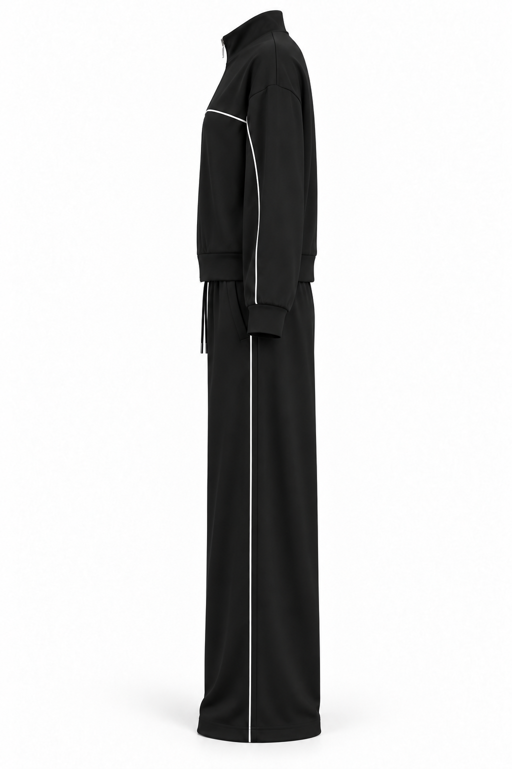 Conjunto con cremallera y líneas blancas negro — lateral-1