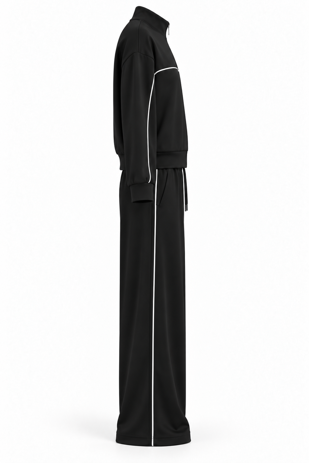 Conjunto con cremallera y líneas blancas negro — lateral-2