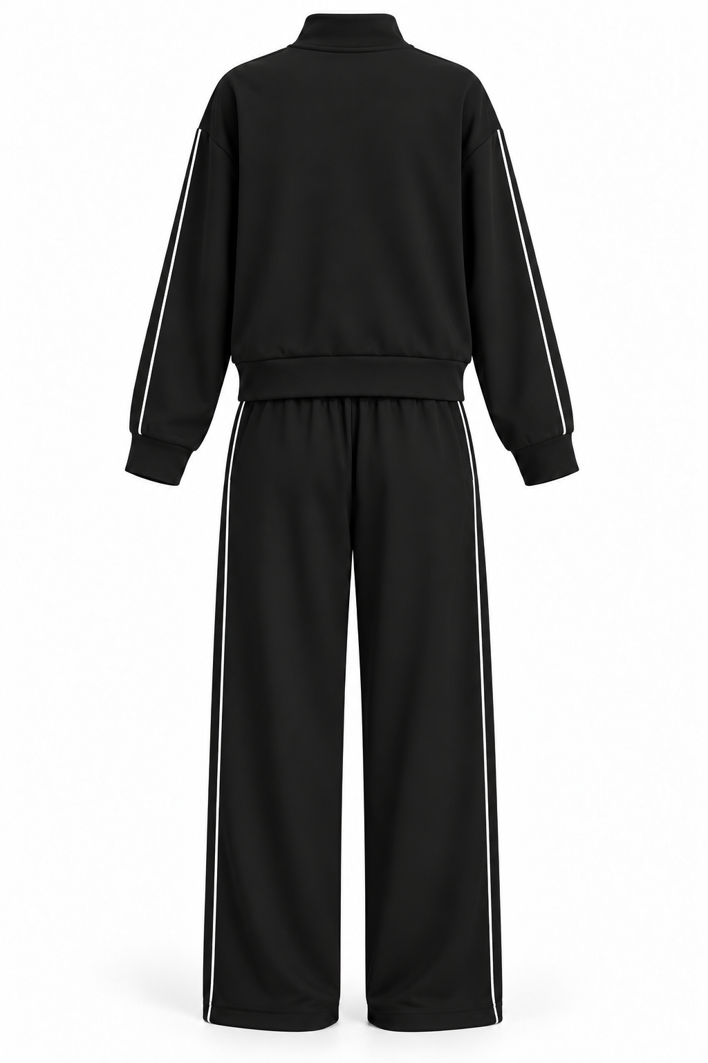 Conjunto con cremallera y líneas blancas negro — trasera