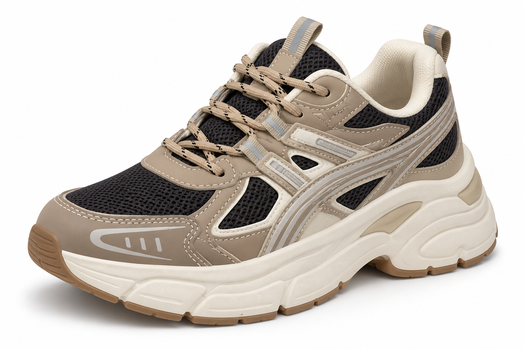 Deportivas beige y negras — frontal