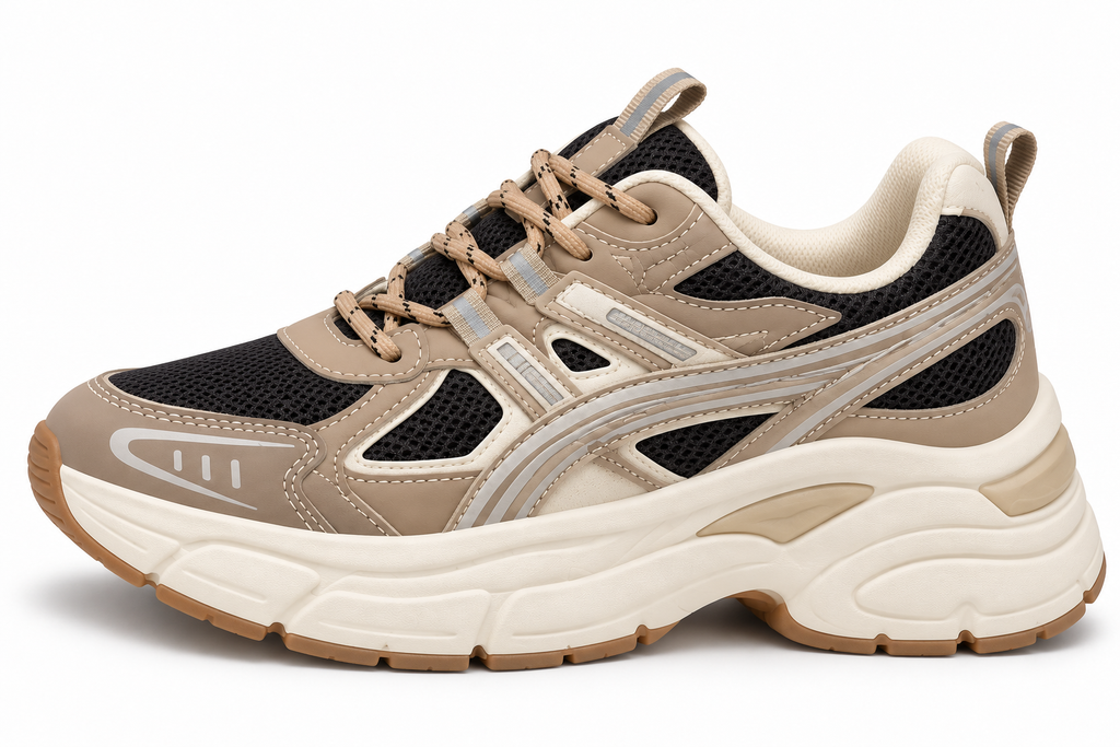Deportivas beige y negras — lateral