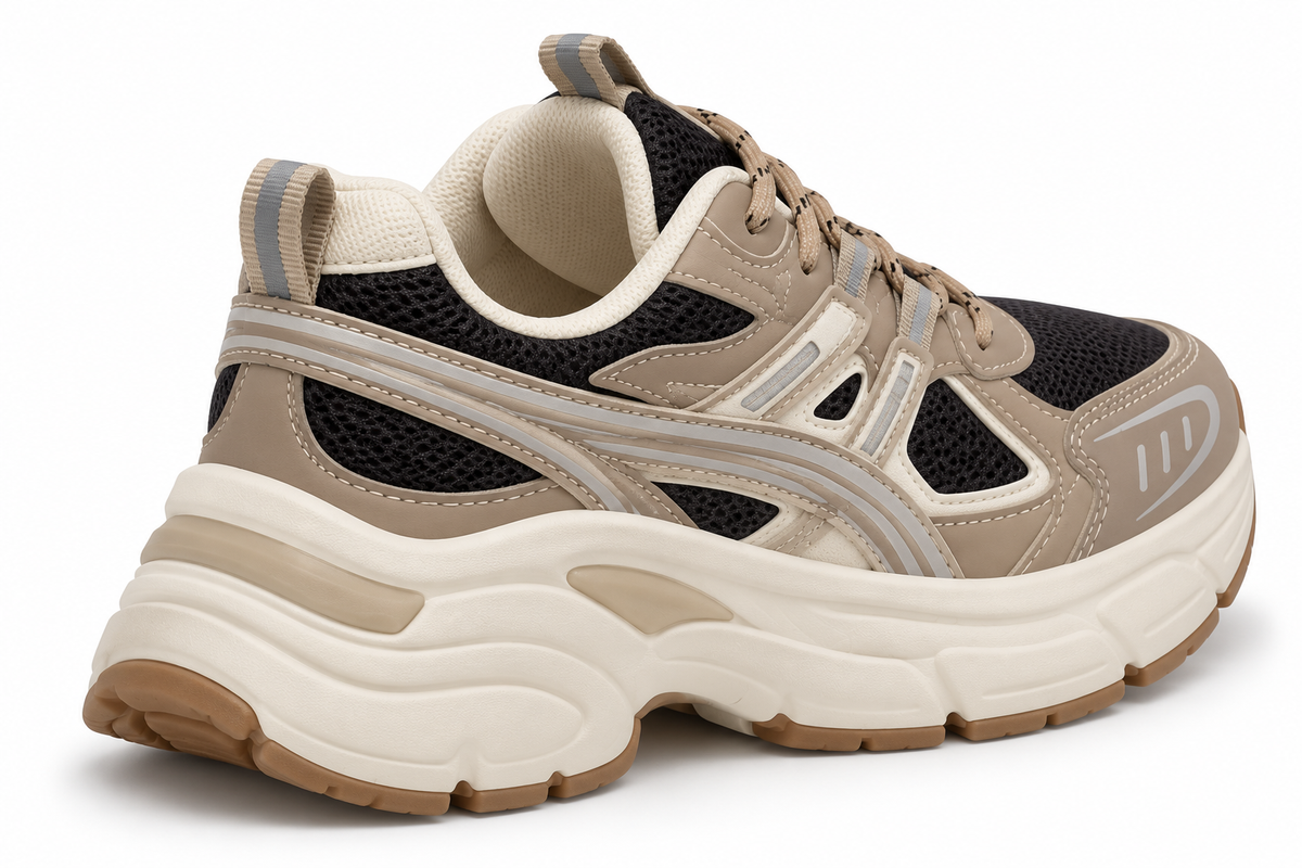 Deportivas beige y negras — trasera