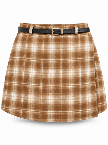 Falda pantalón de cuadros beige — frontal