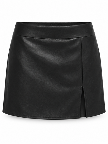 Falda pantalón efecto piel — negro-frontal