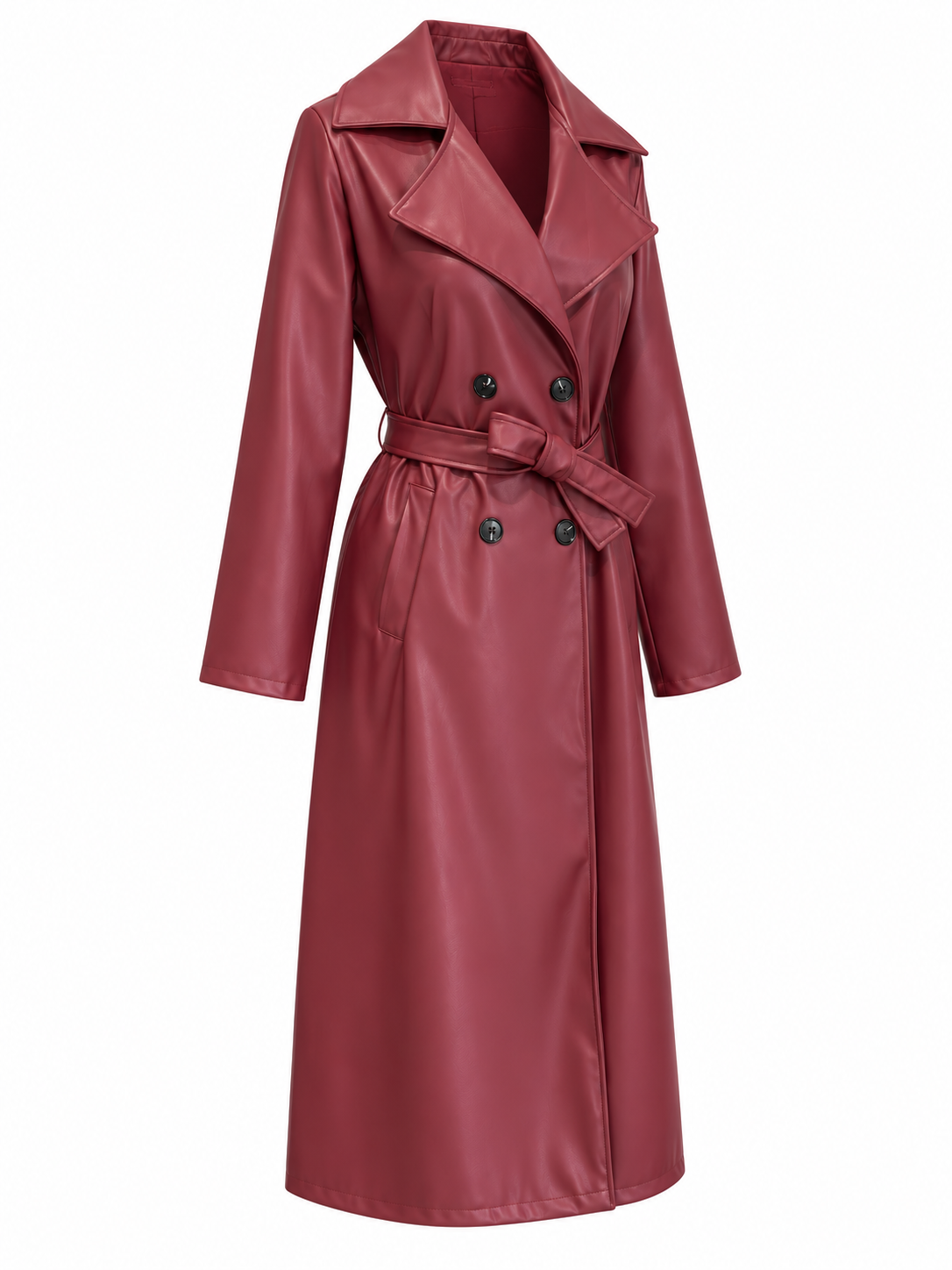 Gabardina efecto piel con cinturón - lateral-derecho