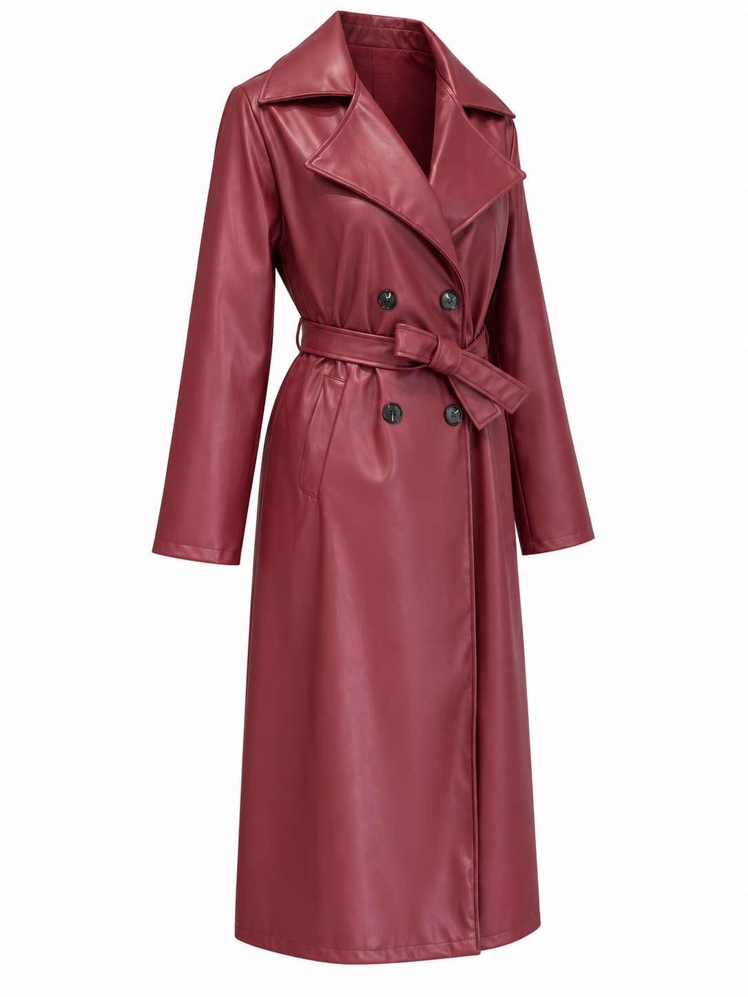 Gabardina efecto piel con cinturón - lateral-izquierdo