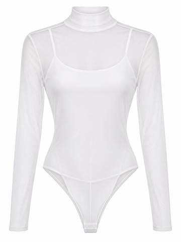Body de tul con camiseta de tirantes extraíble — blanco-frente